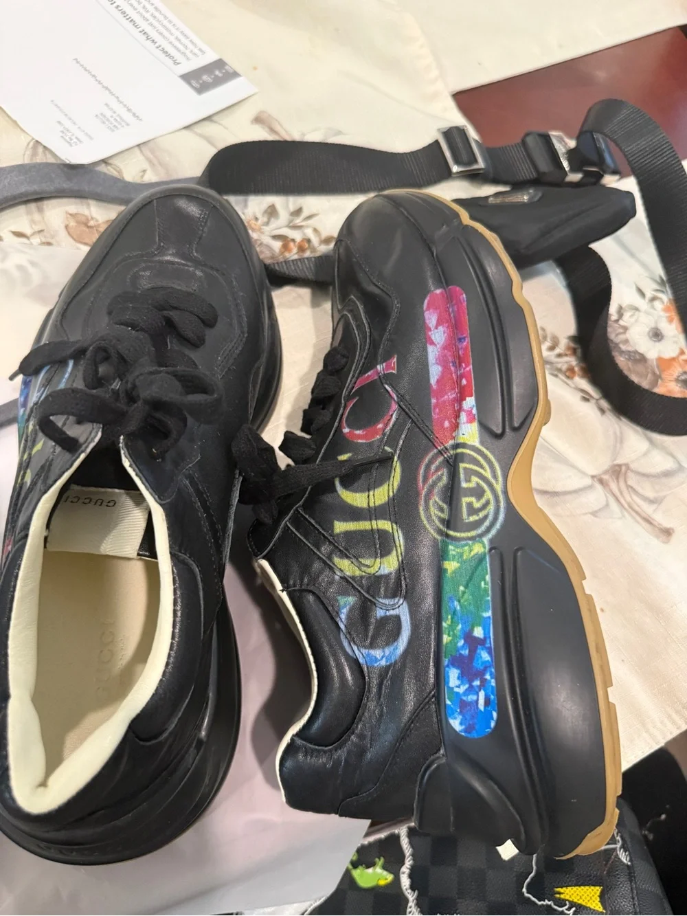 Gucci Black Leather Sneakers with Cream Lining